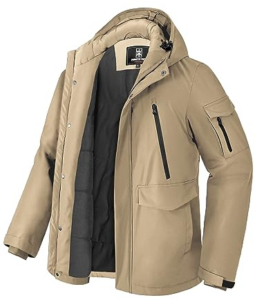 Pioneer Camp Herren Winterjacke Wasserdicht Wintermantel Herren Warm Fleece GefüTtert Winddicht Parka Herren Winter Mit 9 Taschen MäNner Outdoor Softshelljacke Mit Kapuze Khaki L