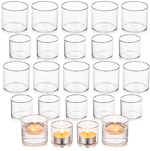 Glasseam 24er Teelichthalter Set Klar Kerzengläser, Kerzenglas Zylinder Bulk, Mini Kerzenhalter Glas für Home Tischdeko, Chic Teelicht Gläser für Hochzeit Party Teelichtgläser Weihnachten