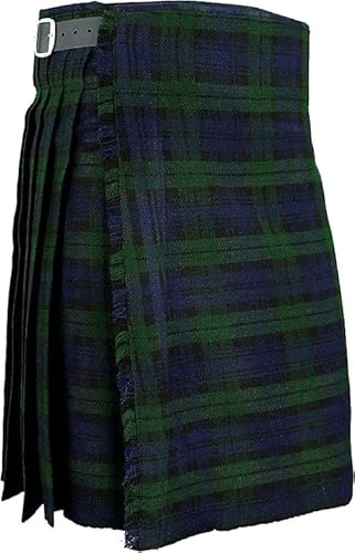 NORTH EDGE Men's Blackwatch Scottish Kilt 5 Yard 13oz Traditional Highland Tartan Skirt-Adjustable Leather Straps (UK, Numeric, 32, Regular, Regular)