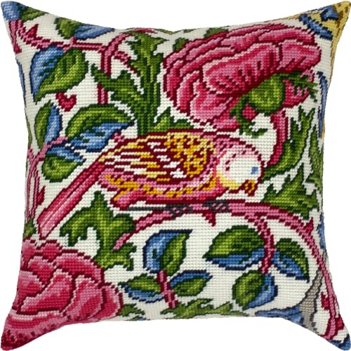Brvsk förtrollad fågel. Broderi kit med tryckt gobelängduk (40 × 40 cm) – broderikudde kit för kreativ heminredning – handarbetskit för vuxna nybörjare
