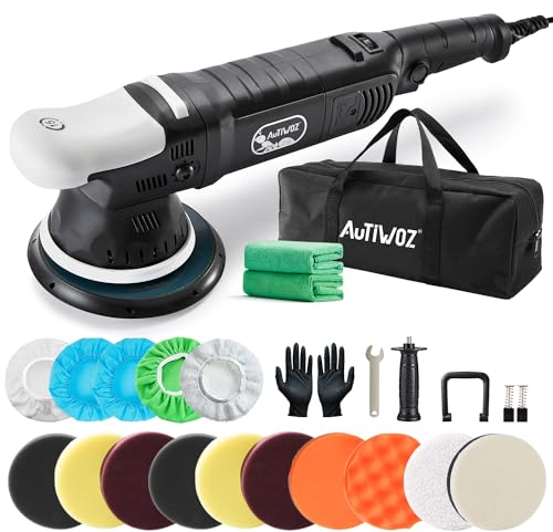 AUTIWOZ Poliermaschine Auto, 850W Exzenter Poliermaschine, 6 variable Geschwindigkeiten, 1800-4800 RPM, abnehmbarer D-Griff und Seitengriff, 3 m Kabel, zum Polieren von Auto, Boot, Motorrad