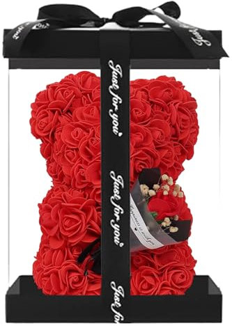 HIXIP Flor de Oso,Oso de Flor Rosa,Flor eterna Artificial en Caja Transparente de 9,45 Pulgadas | Regalo romántico para Ella, Oso de San Valentín Hecho a Mano para escaparate de decoración del hogar