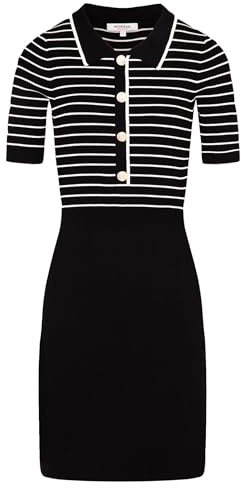 Morgan Vestido Corto a Rayas, Blanco y Negro, S