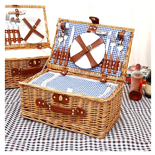HAVVMK Picknickkorb aus Weide für 2 Personen mit Isolierschicht, Weidenkorb-Service-Geschenkset für den Außenbereich zum Valentinstag, Geburtstag