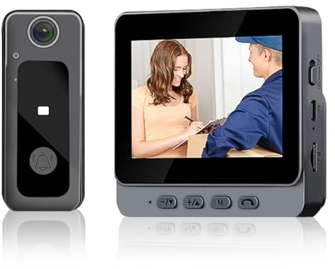 Sonnette de porte sans fil - Objectif grand angle 170° - Avec interphone - 1080P - Avec caméra - Écran de 4,3 - Vision nocturne - Vidéo - Sans fil - Noir