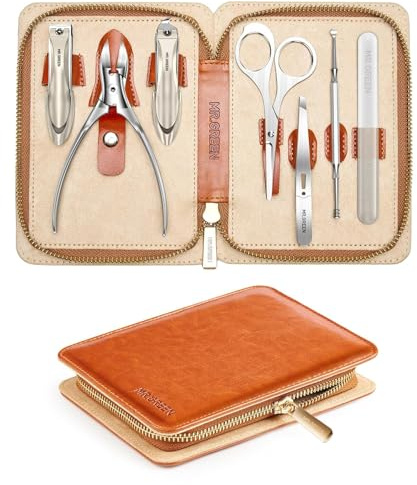 MR.GREEN Upgraded Manicure Set, German Stainless Anti Splash Nail Clippers Set with Cather, Quality Fingernail& Toenail Clipper, Professional Nail Care Kit with Exquisite Leather Case for Men & Women