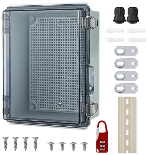 JAOGAUS Anschlussdose Wasserdicht IP67, Abschließbare Aufputz Verteilerkasten, Wasserdichte Kabelbox, Transparentes Schaltschrank Außen mit Wandmontagezubehör Und Schloss (230 * 165 * 120mm)
