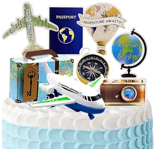 YGCHEN Viaggio Decorazioni Torta Aereo Decorazioni per Torte Aeroplano Figure Compleanno Decorazioni per Cupcake Avventura Viaggio Topper per Torta Decorazione per Festa di Compleanno per Bambini