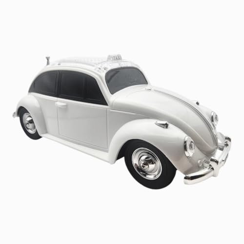Retro Beetle Car Bluetooth Speaker FM Radio with LED RGB Lights USB AUX 3.5MM TF Card (White)