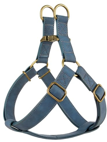 Didog Step in Dog Harness - PU Leather Dog Harness with Antique Bronze Metal Buckle, Easy Walk Dog Halter Harness for Medium Dogs Walking Training (Blue, S: Chest 16-22)