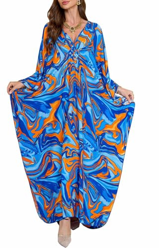 Orshoy Womens Swimwear Cover Ups Maxi Beach Kaftan Dresses Kimono Tunic Caftan Loungewear Dressing Gown Nightdress Blue Print 1