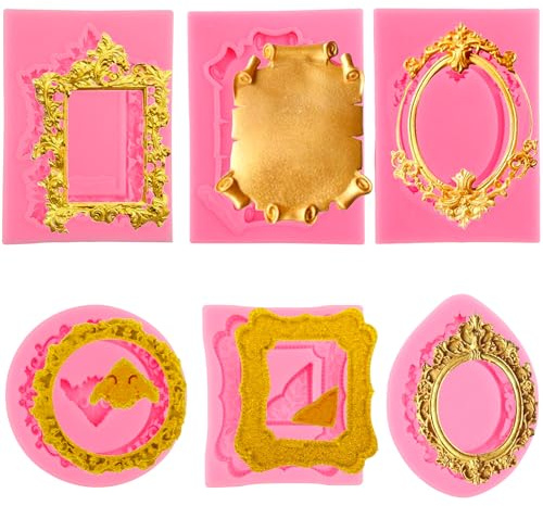 6 moldes de silicona rosa para fondant, 3D, estilo barroco, vintage, moldes de silicona en relieve retro para dulces, pasteles, chocolate, decoración de postres, jabón y proyectos de manualidades