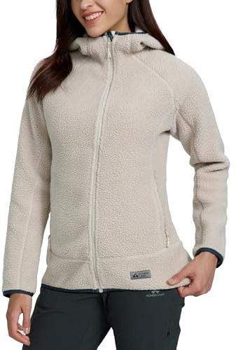 Pioneer Camp Veste polaire d'extérieur pour femme avec capuche : triple isolation, poches avant et latérales YKK, ourlet extensible pour la randonnée, le camping