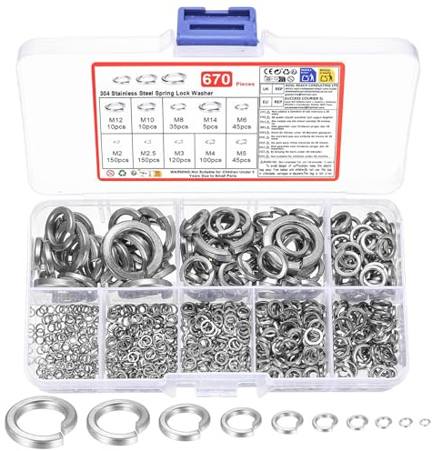 Lot de 670 rondelles à ressort en acier inoxydable - M2, M2,5, M3, M4, M5, M6, M8, M10, M12, M14