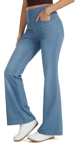 THE GYM PEOPLE Women's Wide Leg Flared Jeans High Waist Stretchy Jeggings | Inseam 29''/31'', 4 Pockets, Pull on, Tummy Control, Breathable, Bell Bottom, Bootcut, Butt Lift, Fashion Work Trip Caual