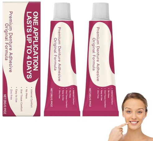 2 Pcs Pegamento Dentadura Postiza,Pegamento Para Dentaduras Postizas,Adhesivo Protesis Dental Pegamento Dental Extrafuerte,Garantiza Una Fuerte Adhesión Durante Todo El Día Y Es Fácil Usar(28g)