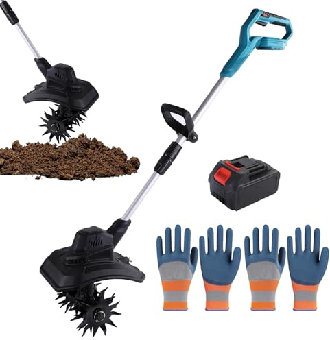 Motocoltivatore A Batteria, Motocoltivatore Elettrico da Giardino, Lunghezza Regolabile, profondità di Lavorazione 16 cm, Larghezza di Lavorazione 23 cm, Motocoltivatore da Giardino per Fatt 1battery