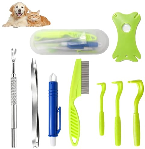 Juego de alicates para garrapatas 9 en 1 con estuche, alicates para garrapatas humanos para perros, tarjeta de garrapatas, juego completo, incluye caja de almacenamiento, ideal para niños y adultos
