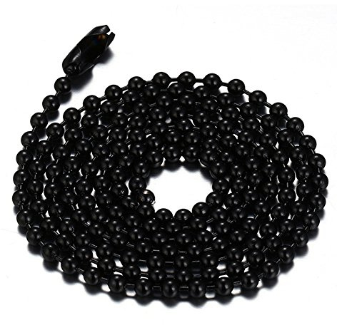 SINLEO Titanium Stainless Steel Small Beads Ball Chain Necklace for Men Women Dog Tag Link Chain Black 2.4MM 24 Inches