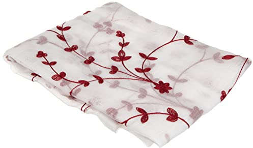 Douceur d'Intérieur. Coppia di tende dritte con passanti, 60 x 120 cm, velate, sabbiate, ricamate con piccoli fiori, colore: bianco/rosso.
