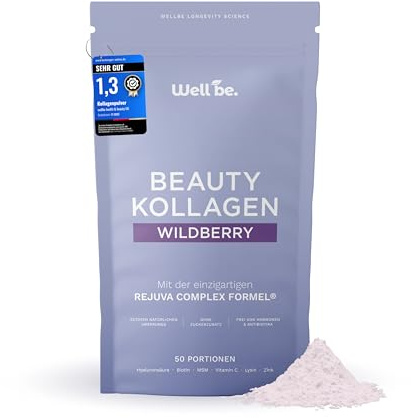 Wellbe Kollagen Pulver Wildberry - hochdosiert mit maximal bioaktivem Kollagen Hydrolysat, Biotin, Zink, Vitamin C & Hyaluron - Collagen Pulver - Kollagenpulver Peptide Made in Germany