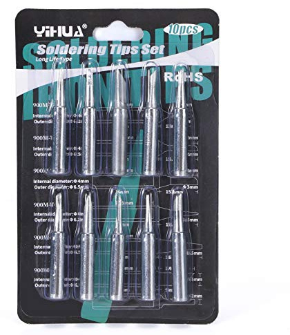 YIHUA #1201 Lead-Free Pre-Tinned Soldering Iron Tips 10PCS assortment in a set Compatible with YIHUA Soldering Stations and Irons Durable and Long-Lasting