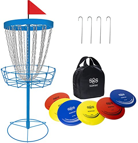 Canasta de golf con discos | Objetivo de golf de disco portátil con canasta de campo de golf de 24 cadenas resistente, viene con 6 discos de golf con bolsa de transporte