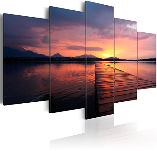 Cuadros B&D XXL - Cuadro Acústico Oceano Insel 100x50 cm espuma acústica absorbe el sonido aislamiento lienzo de 5 piezas Impresión Artística Decoración de Pared c-B-0088-b-o