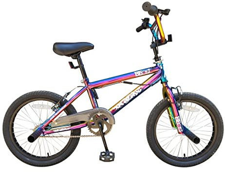 XN Beast Neo-Chrome 18 Kids Freestyle BMX Bike, Single Speed - Jet Fuel Oil Slick Finish