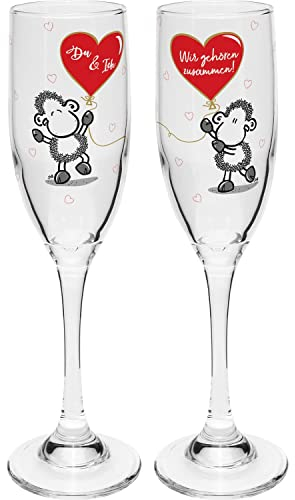 Sheepworld Sektglas-Set mit Motivdruck Du & Ich | Sektgläser, 20 cl, Geschenkbox | Geschenk Hochzeit | 47881