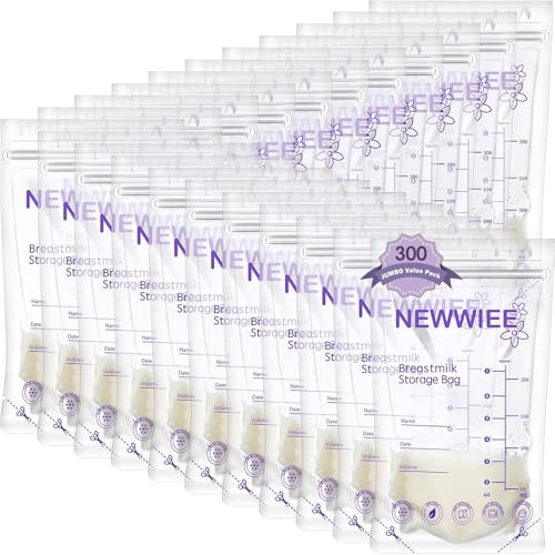 Newwiee 300 Count Breastmilk Storage Bags 8 oz Breast Milk Storing Bags Milk Storage Bags for Breastfeeding with Pour Double Seal Self Spout Standing Breastmilk Storing Bags(Purple)
