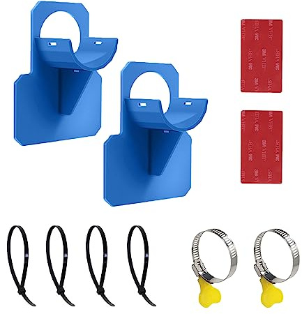 Zueyen Lot de 2 supports de tuyau de piscine, protection anti-torsion en plastique, accessoires avec collier de serrage en acier inoxydable, pour piscines Intex avec raccords de 30 à 37 mm (bleu)