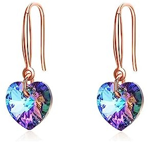 Bellitia Jewelry 925 Plata Esterlina Pendientes de Corazón Infinity de Cristal para Mujer y Niña, Pendientes de Cristal Azul, Pendientes de Plata 925 Chapados Oro Rosa/Oro Blanco