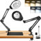 Beyamz Lampada a LED con supporto e morsetto, lente d'ingrandimento 5x da 10,5 cm, luci dimmerabili in 5 colori, posizionamento del braccio girevole, per bricolage, hobby e lettura
