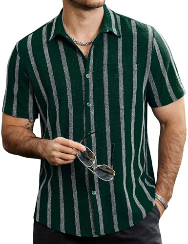 VATPAVE Mens Button Down Short Sleeve Shirt Summer Shirts XL Black Green