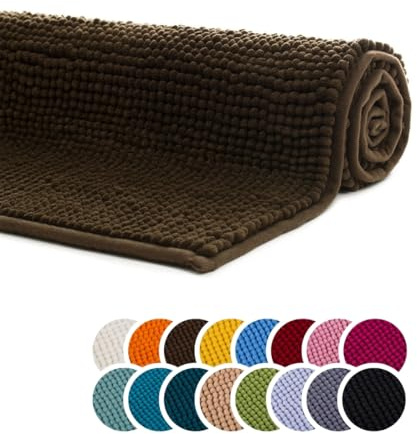 liebling Badematte, Badezimmerteppich rutschfest, Badteppich, Badvorleger, Duschvorleger, Badezimmermatte 70 x 120 cm, WC Deko, waschbar, Mocca Braun, Serie Chile