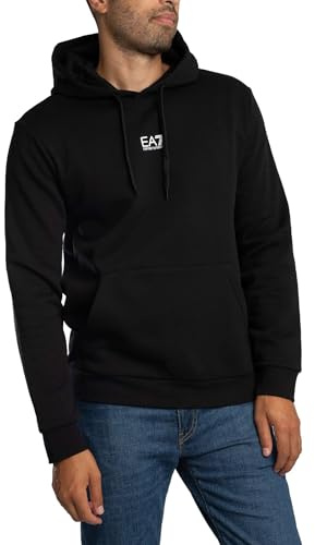 EA7 Uomo Felpa con Cappuccio con Logo Centrale, Black/White, L