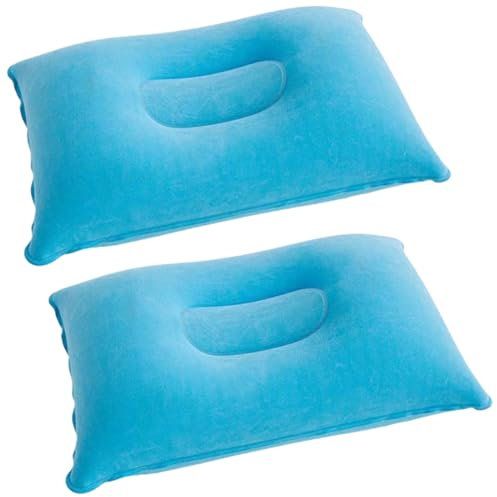 NJCXOLA 2 Almohadas hinchables para Camping, Viajes, Color Azul Claro, cojín de Aire para Oficina, escapadas de Fin de Semana, Vacaciones en la Playa, Vacaciones de Camping (Azul,34x22cm)
