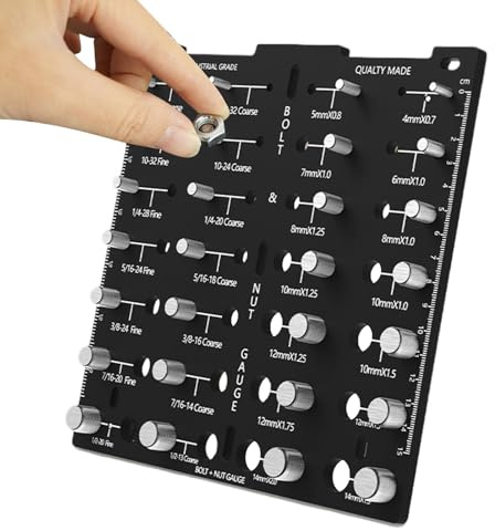 Tableau d'identification de boulons et d'écrous – Jauge impériale de boulons et d'écrous | Jauge d'identification d'écrous de boulons avec règle en pouces et centimètres, vérificateur de filetage