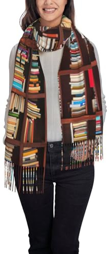 njkhbolk Schals mit Bücher-Aufdruck für Damen, weich, lang, modisch, Wickelschal, Schwarz, Einheitsgröße