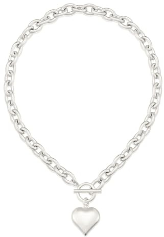 LILIE&WHITE Silver Heart Chunky Necklace for Women- Elegant Matte Finish with Chunky Chain, Gift for Her, Stylish Pendant Jewelry for Women, Trendy Fashion Accessory for Special Occasions
