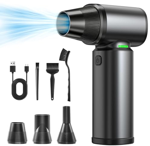 Compressed Air Duster-180000RPM Electric Air Duster Rechargeable Brushless Motor, Stepless Speed/3-Gear Adjustable Mini Blower Cordless with LED Light, Dust Blower for Computer, House, Outdoor, Car