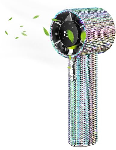 Yulokdwi Handheld Fan - Rhinestone Portable Hand Fan Cooling - Quiet Air Circulator LED Display Rechargeable for Kids School Picnic Camping Vacation Desk Summer Beach