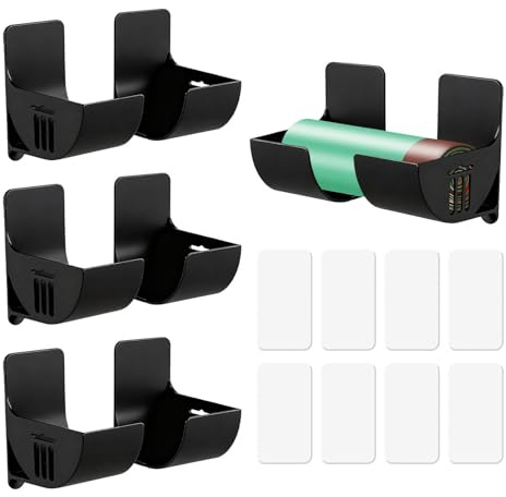 Eulihent 4 Pairs Bin Bag Holder Self-Adhesive Foil Holder Wall Mounted Plastic bag Holders Cupboard Door Storage Organiser No Punching Garbage Bag Dispenser for Tin Foil,Cling Film,Trash (Black)