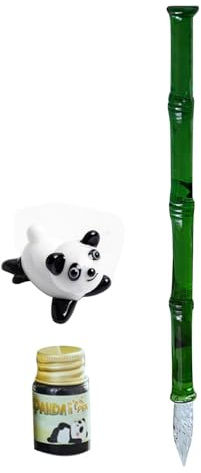 Generico Penna per calligrafia in vetro - artistico con bottiglia di inchiostro e supporto Panda, immersione artigianale per una scrittura | Set iniziale di bottiglie d'inchiostro a tenuta sta