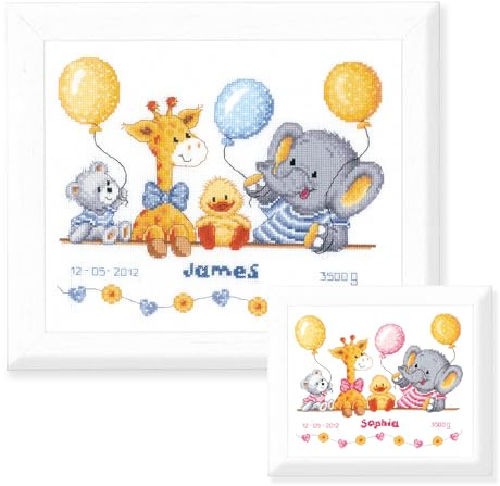 Vervaco Gezählter Kreuzstich Stickpackungen Stickset Baby Geburt Geburt Fest II Wanddekoration Handarbeit Set für Erwachsene Kreatives Handwerk ca. 27 x 22 cm Geburt Geschenk Hausdeko