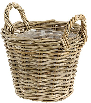 Dehner Panier en rotin avec anses, diamètre : 35 cm, hauteur : 25 cm, tressé, gris/marron