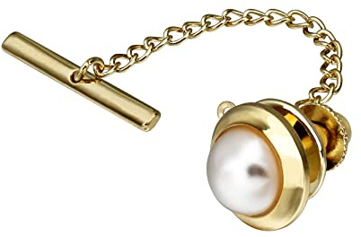 AMITER Mens Pearl Tie Tack with Chain for Necktie Best Wedding Business Daily Accessories - Faceted Pearl in Rich