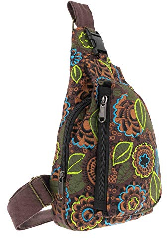 Slingbag Brusttasche Hippie Goa Bodybag Schultertasche Rucksack Bunt S, Farbe:Braun