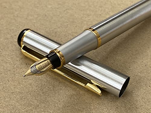 Jinhao Baoer 801 lyxig verkställande rostfritt stål reservoarpenna skrivset – penna + 5 st svarta patroner... (svart bläckpatroner, Baoer 801 stilpenna)
